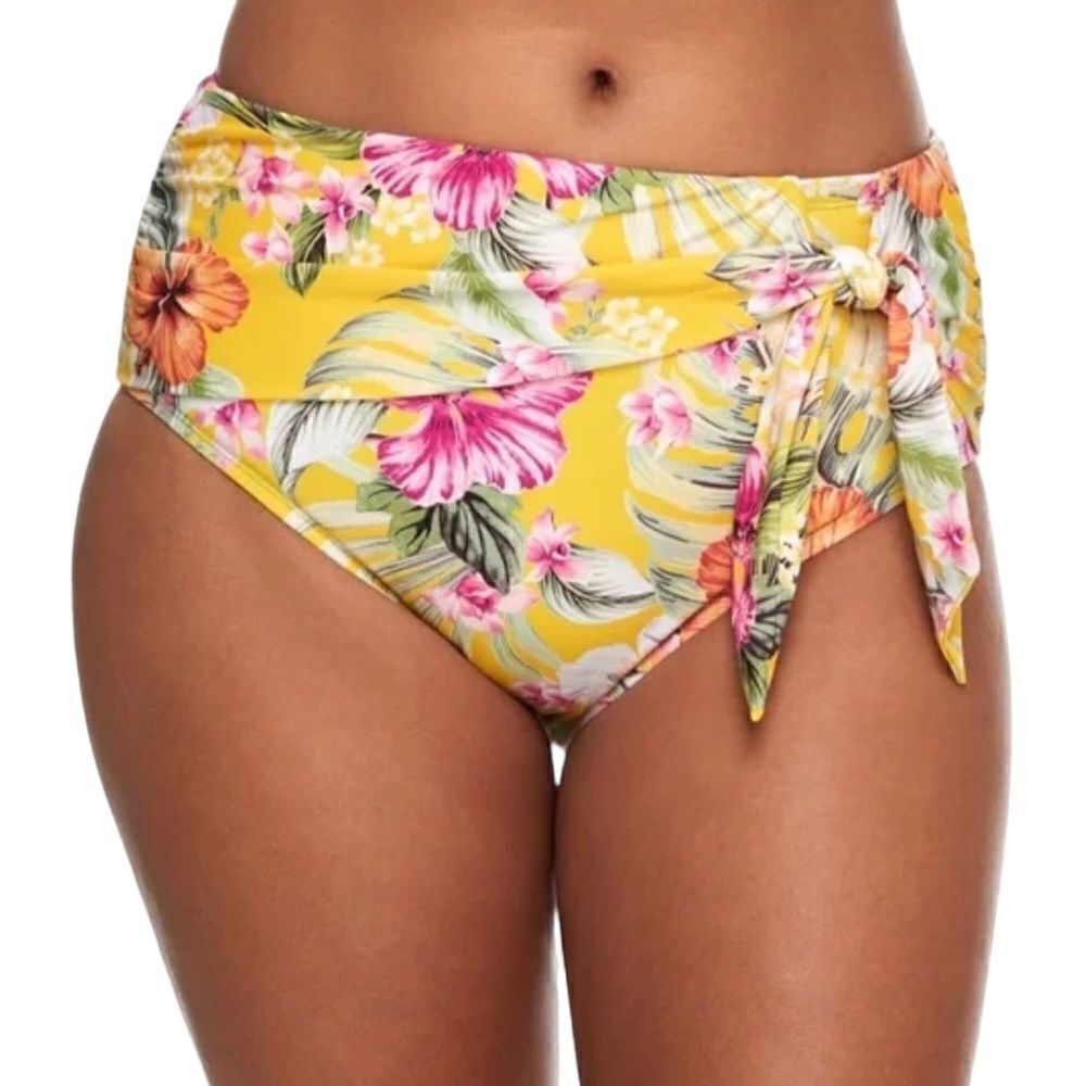 Bleu Rod Beattie Bikini Bottom Paradiso High Waist Draped Side-Tie Gold - Size 6